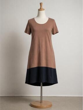 J. Jill Brown and Black Colorblock Wearever Short Sleeve Dress